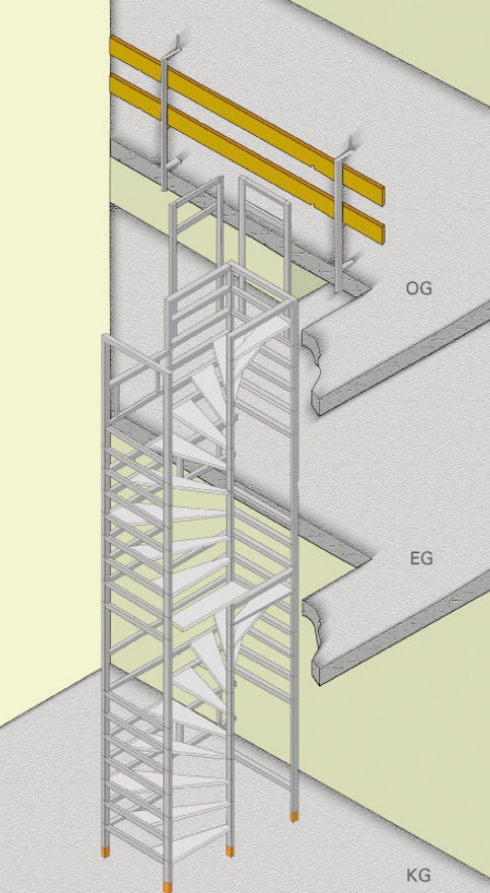 Escalier de chantier demi-tournant superposé