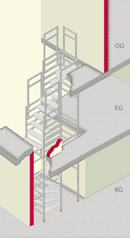 Escalier de chantier demi-tour et quart de tour superposé