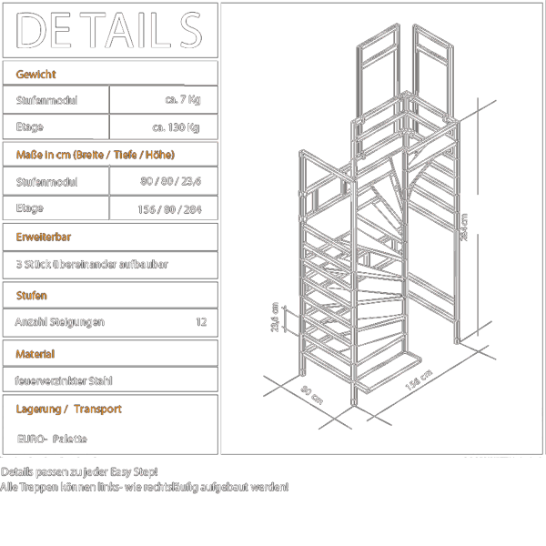 Escalier de chantier easy-step Spécifications